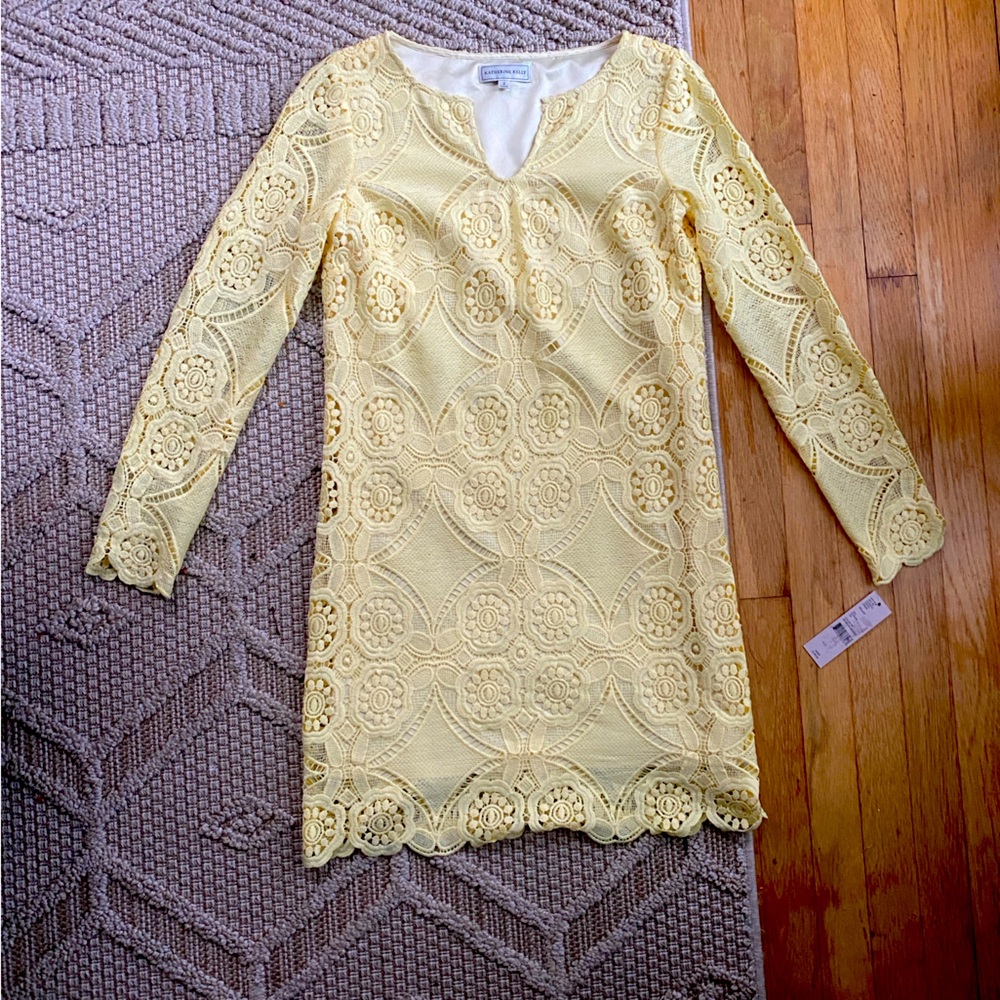Katherine Kelly Devin Long sleeve lace Dress in Seaside Breeze / Yellow, size 2